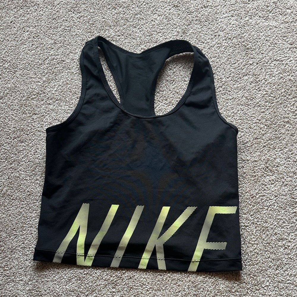 Nike Black Racerback Tank with Bold Yellow Lettering